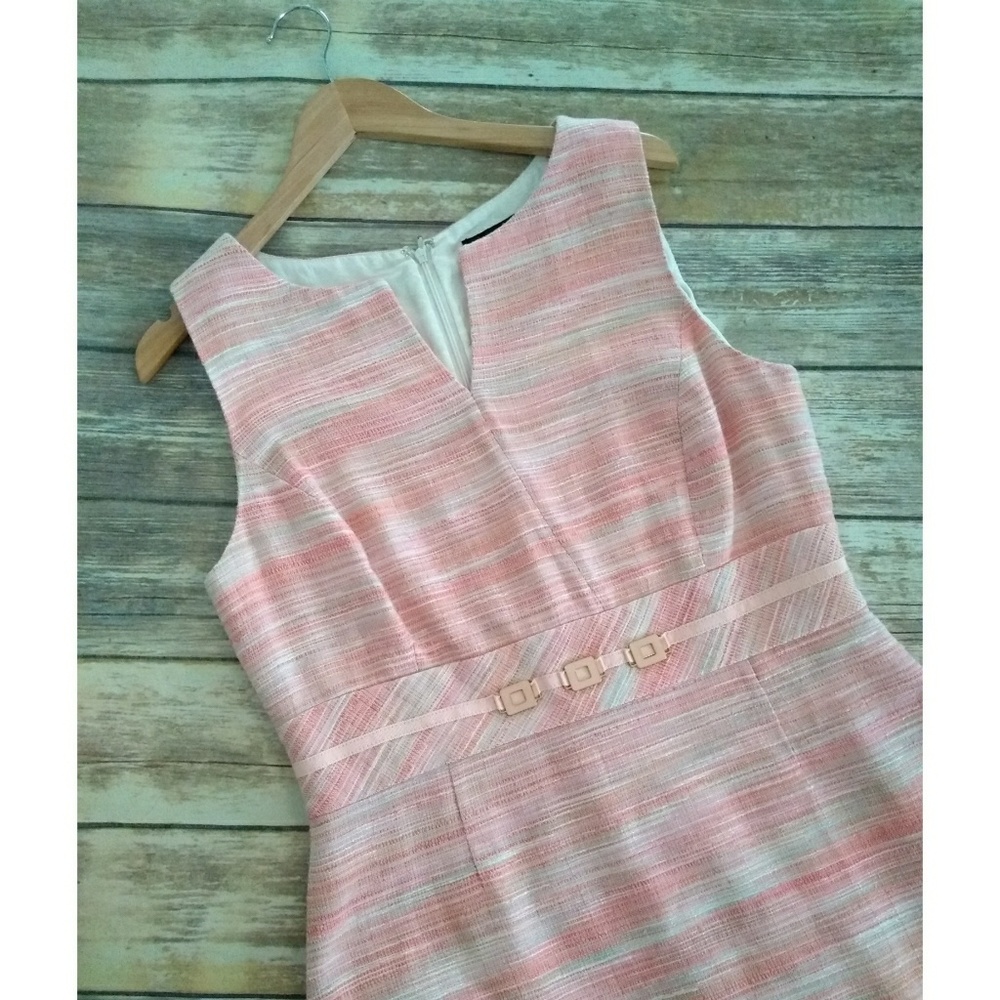 Tahari Pink and Cream Sleeveless Dress
